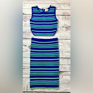 Torn by Ronny Kobo Harlow 2 piece skirt set teal small vibrant spring bodycon